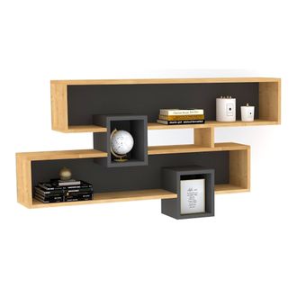 Dmora Estante Zerfaliu, 4 Estantes, Estructura Negra, Tono Roble, 120x22x72h Cm Marr&oacute;n Roble