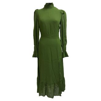Reformation Galena High Neck Midi Dress in Olive Viscose