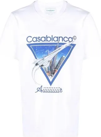Casablanca Mens Air Concorde Design White T-Shirt Cotton - Size Large