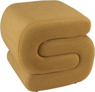 Macabane Puf de tela con efecto terciopelo amarillo mostaza