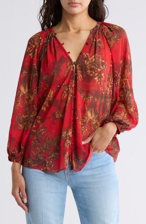 L'agence Teagan Balloon Sleeve Button-Up Top in High Risk Red Jungle Toile at Nordstrom Rack, Size Xx-Small