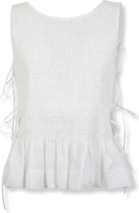 Ganni Smocked Cotton Top - Dames - Tops zonder mouwen - Wit - XL - Katoen - Tops