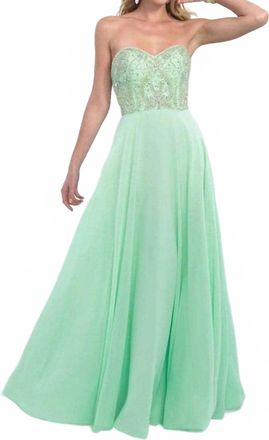 Intrigue Beaded Ornate A-Line Prom Gown In Mint Green