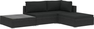 vidaXL Vidaxl - Set De Muebles De Jard&iacute;n 4 Pzas Y Cojines Rat&aacute;n Sint&eacute;tico Negro