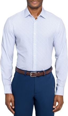 W.R.K Regular Fit Duo Geo Print Performance Dress Shirt in White/Blue at Nordstrom, Size 15.5 - R
