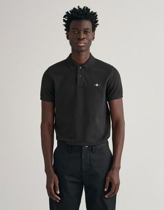 GANT Mens GANT Mens Slim Fit Short Sleeve Shield Logo Pique Polo - 5 Black - Size: 38