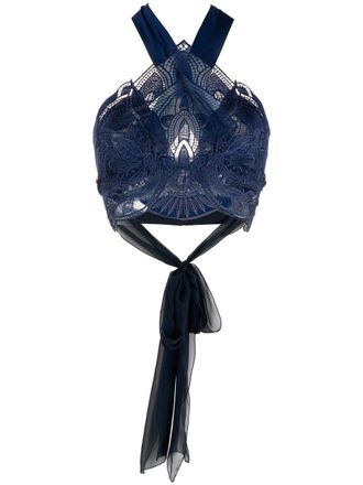 Alberta Ferretti lace crop top - women - Silk/Silk/Acetate/Elastane/Polyester - 40 - Blue