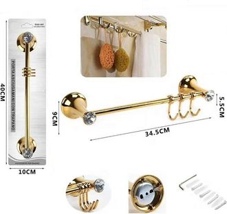 Trade Shop Trade Shop - Porta Asciugamani 3 Ganci Supporto Arredo Bagno Casa Cucina Dorato Oro Dgo-097