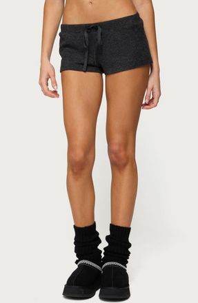 Edikted Teddy Waffle Knit Drawstring Shorts in Black at Nordstrom, Size X-Large