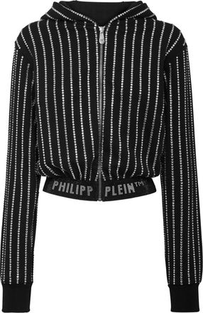Philipp Plein crystal-embellished zip-up hoodie - women - Polyester/Cotton - M - Black