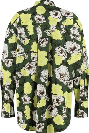 Msgm Womens Printed Cotton Shirt - Dark Green - Size EU 44 (Womens)