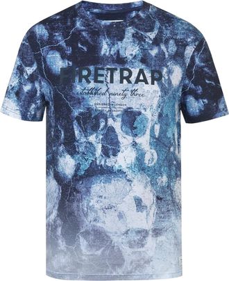 Firetrap Heren-T-shirt met schedels (Marine)