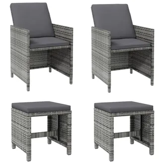 vidaXL Conjunto De Silla De Jard&iacute;n Y Taburete 4 Piezas Rat&aacute;n Pe Gris Vidaxl