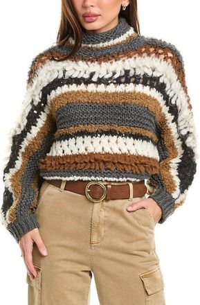 Brunello Cucinelli Womens Lead Cashmere Striped Knit Sweater, Size XXS