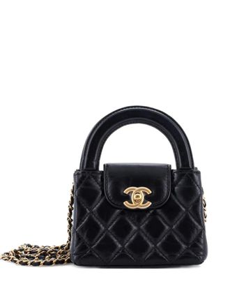 Chanel Kelly Top Handle Shopping Bag Quilted Shiny Aged Calfskin Nano crossbody bag - Zwart
