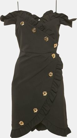 Violante Nessi Black Crepe Ruffled Wrap Style Mini Dress