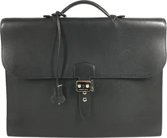 Herm&egrave;s Black Leather Handbag Tote Bag (Pre-Owned)