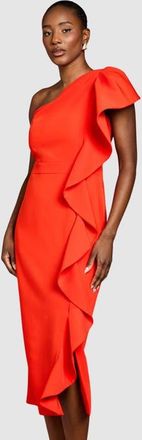 Coast One Shoulder Pencil Midi Dress in Flame Red at Nordstrom, Size 10