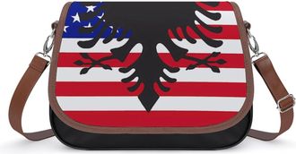 Generic Albanian US.A. Flag Womens Crossbody Bag Fashion Shoulder Handbags Message Tote Bag with Adjustable Strap