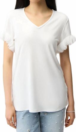 Joseph Ribkoff Laser Cut Chiffon Sleeves V-Neck Top In Vanilla