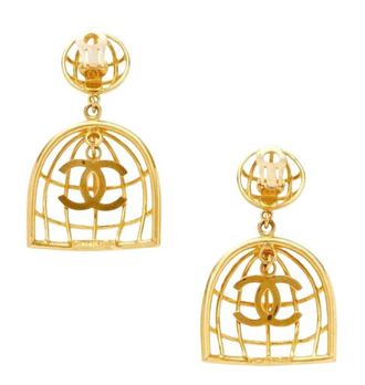 Chanel Vintage Gold Metal Birdcage Earrings
