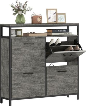 HOMCOM Homcom - Shoe Cabinet with 4 Flip Drawers, Holds 12-20 Pairs, Cement Grey