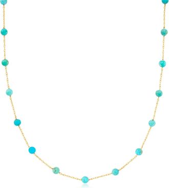 RS Pure by Ross-Simons 3-3.5mm Turquoise Bead Station Necklace in 14kt Yellow Gold