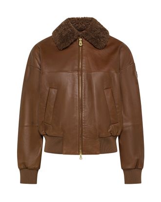 Peuterey Two-Tone Nappa Leather Shearling Collar Bomber Jacket