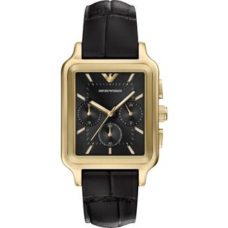 Emporio Armani Tank Chronograph Leather Strap Watch, 34mm x 50mm in Black at Nordstrom