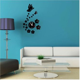 Trade Shop Trade Shop - Specchio Parete Adesivi 3d Orologio Motivo Farfalla Fiore Soggiorno Decorazione