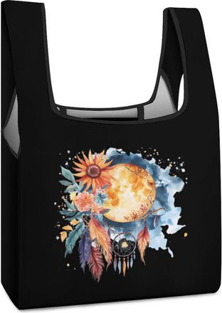 Generic Dream-catcher Moon And Sun Reusable Shopping Bags Lightweight Foldable Grocery Bag Polyester Washable Tote Bag