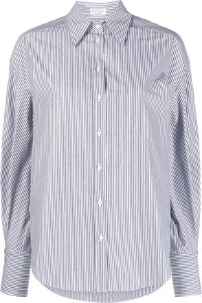 Brunello Cucinelli pinstriped cotton-blend shirt - women - Cotton/Polyamide/Polyester - L - White