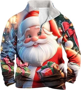 Generic Christmas Jumpers For Men 1/4 Zip Christmas Sweatshirt Ugly Xmas Pullover Funny Jumper Sweater Fleece Stand Collar Sweatshirts Reindeer Snowflakes Pri