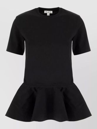 Alaia crew neck peplum hem short sleeve dress