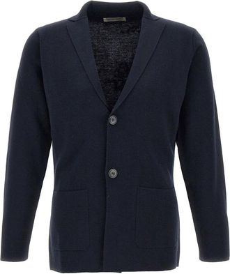 FILIPPO DE LAURENTIIS Merinowol Gebreide Blazer - Heren - Vesten - Blauw - 3XL - Wol - Truien & Vesten
