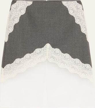 Jil Sander Lace-Trim Wool And Organza Midi Skirt