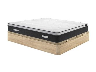 Vente-Unique Conjunto canap&eacute; abatible de madera de haya natural claro + colch&oacute;n h&iacute;brido de muelles ensacados y espuma viscoel&aacute;stica - 180 x 200 cm - Colecci&oacute;n de A