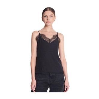 BERENICE Top Taylor Zwarte zijden hemdje met kant - Dames - Tops zonder mouwen - Zwart - XS - Tops
