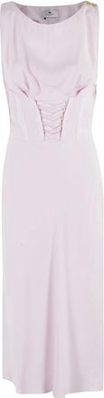 Elisabetta Franchi Midi-jurk met corset-sluiting aan de voorkant - Dames - Casual kleedjes - Wit - L - Katoen - Kleedjes