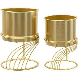 Dmora Dmora - Set di 2 portavasi Sauri, Complemento darredo, Articolo decorativo, Accessorio darredo, 23x23 h36 cm, Oro
