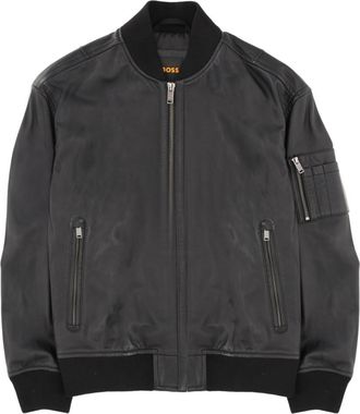 HUGO BOSS Black Solid Mock Collar Jacket