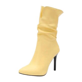 Generic Womens Sexy Mid Calf Boots Pointed Toe Super High Thin Heel Back Zipper With Pleated Detail For Party Dating