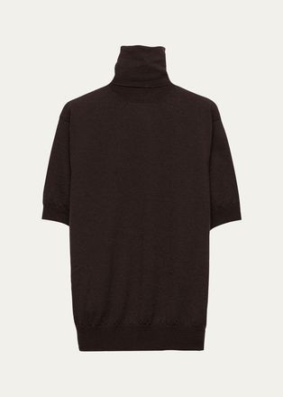 Prada Turtleneck Superfine Cashmere Short-Sleeve Sweater