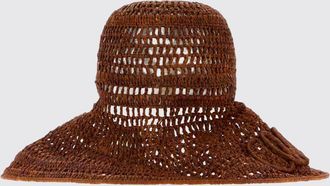 Chlo&eacute; Cappello crochet a tesa larga in raffia con logo ricamato