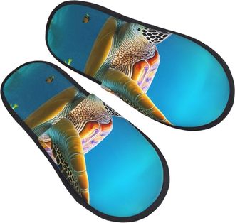 Generic Furry Slippers Sea Turtle Swims Print Slippers Non Slip Warm Slipper For Women Winter Spa L