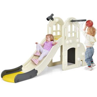 Costway Costway - Scivolo per Bambini 6 in 1, Set da Gioco per Bambini con Canestro, Palla, Lancio dellAnello e Cannocchiale, Ideale per Interni ed Esterni