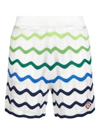 Casablanca elasticated scalloped knit shorts - Bianco