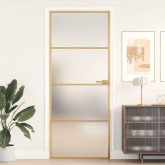 Berkfield Home Interior Door Slim Golden 83x201.5 cm Tempered Glass & Aluminium in Black