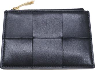 Bottega Veneta Black Leather Coin Purse/Coin Case (Pre-Owned)