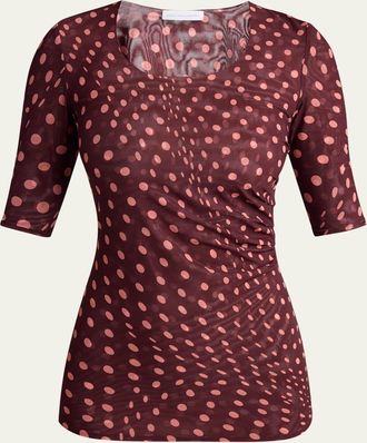 Stella McCartney Polka Dot Mesh Elbow-Sleeve Top